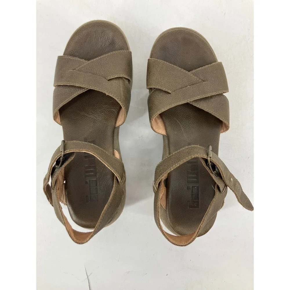 Gee Wawa Platform Wedge Sandals Womens 8.5 Olive Brown Leather Suede